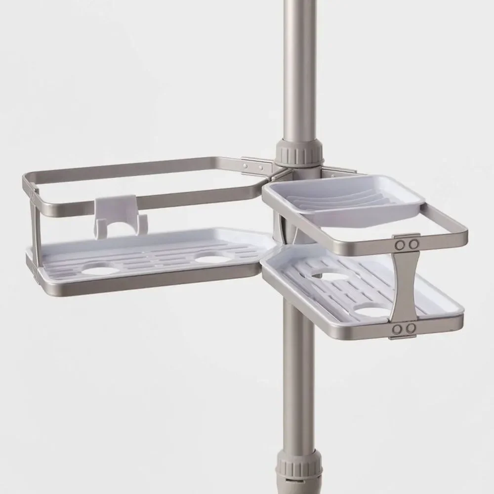 Threshold Corner 3-Tier Shelves Tension Pole Shower Caddy in Silver (SHIP ALONE)